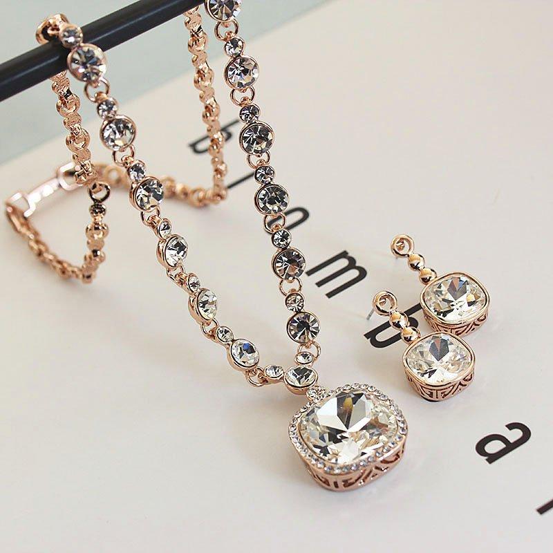 Sparkling Crystal Necklace and Earrings Set for Brides - Trendy Internet Celebrity Fashion Collarbone Chain Jewelry