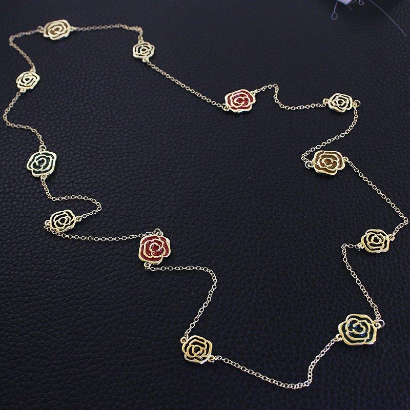 Exquisite Camellia Long Necklace with Korean Style Double-Layered Flower Chain - Versatile and Trendy Sweater Accessory