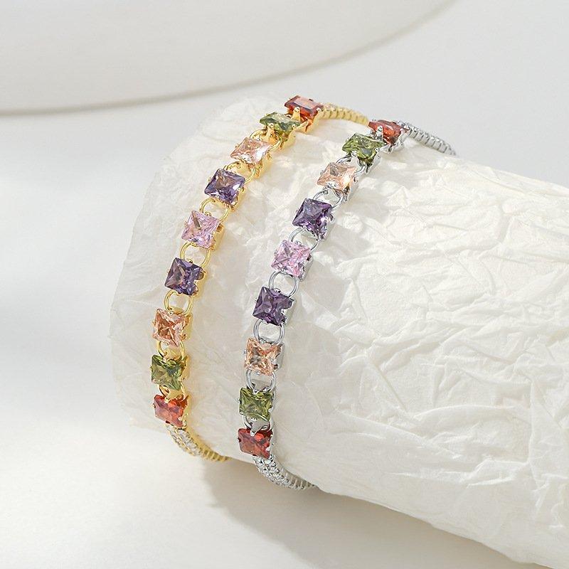Colorful zircon bracelet 2024 new geometric block high-end sense niche light luxury crystal bracelet decoration