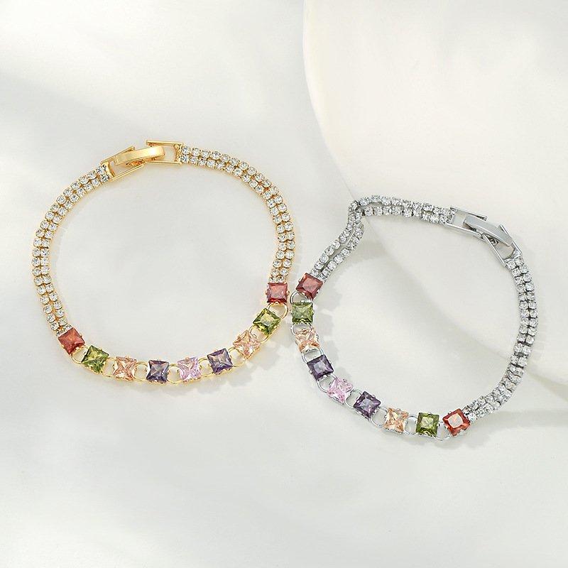 Colorful zircon bracelet 2024 new geometric block high-end sense niche light luxury crystal bracelet decoration