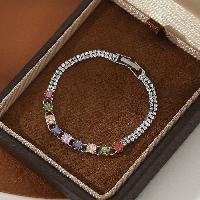 Colorful zircon bracelet 2024 new geometric block high-end sense niche light luxury crystal bracelet decoration