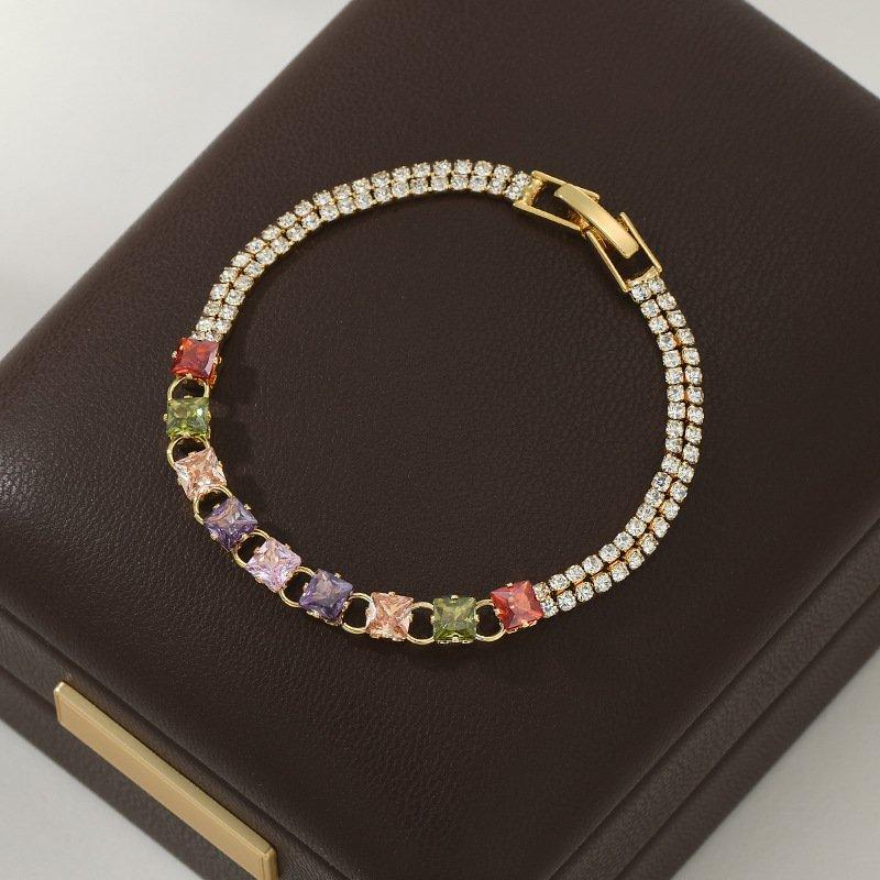 Colorful zircon bracelet 2024 new geometric block high-end sense niche light luxury crystal bracelet decoration