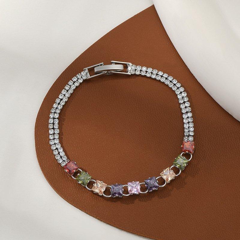 Colorful zircon bracelet 2024 new geometric block high-end sense niche light luxury crystal bracelet decoration