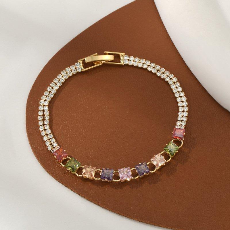 Colorful zircon bracelet 2024 new geometric block high-end sense niche light luxury crystal bracelet decoration