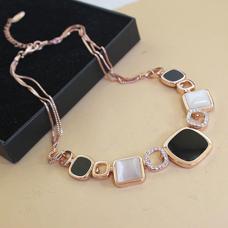 Exquisite European-American Luxury Double-Layer Necklace and Black White Earring Set - Trendy Women's Fashion Gift