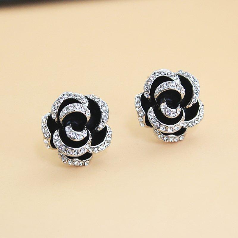 Exaggerated French Camellia 925 Sterling Silver Anti-Allergy Stud Earrings for Women - Retro Floral Ins Style Accessories