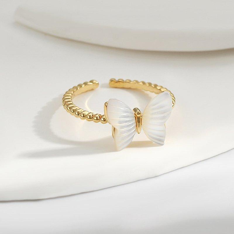 Japanese and Korean small fresh mouth adjustable accessory ring women's natural mother shell butterfly ring ins wind index finger ring