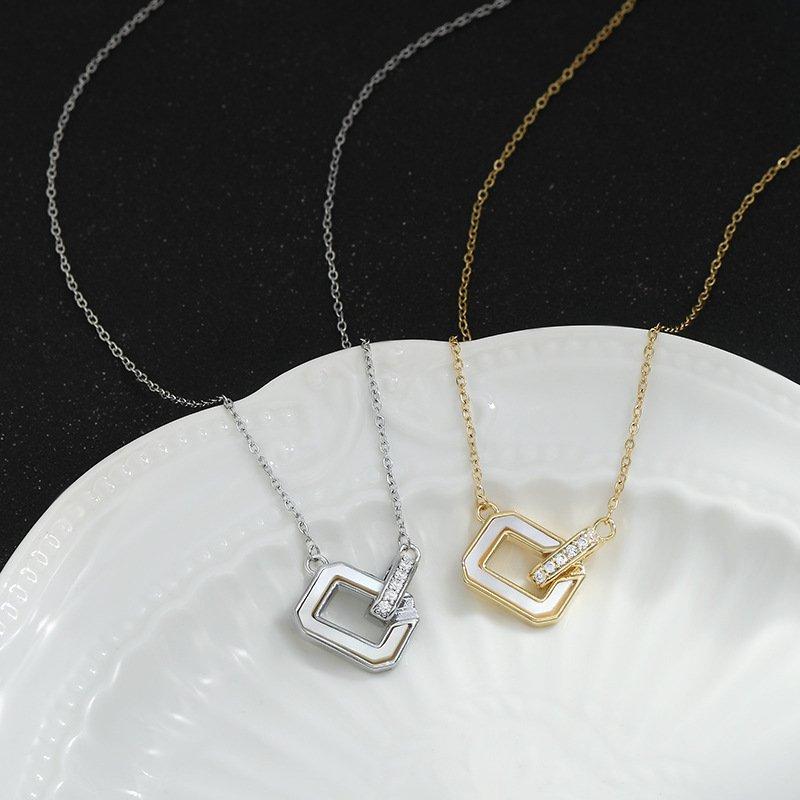 Korean Fashion Micro Inlaid Zircon Mother of Pearl Collarbone Chain Necklace with Temperament Pendant for Women