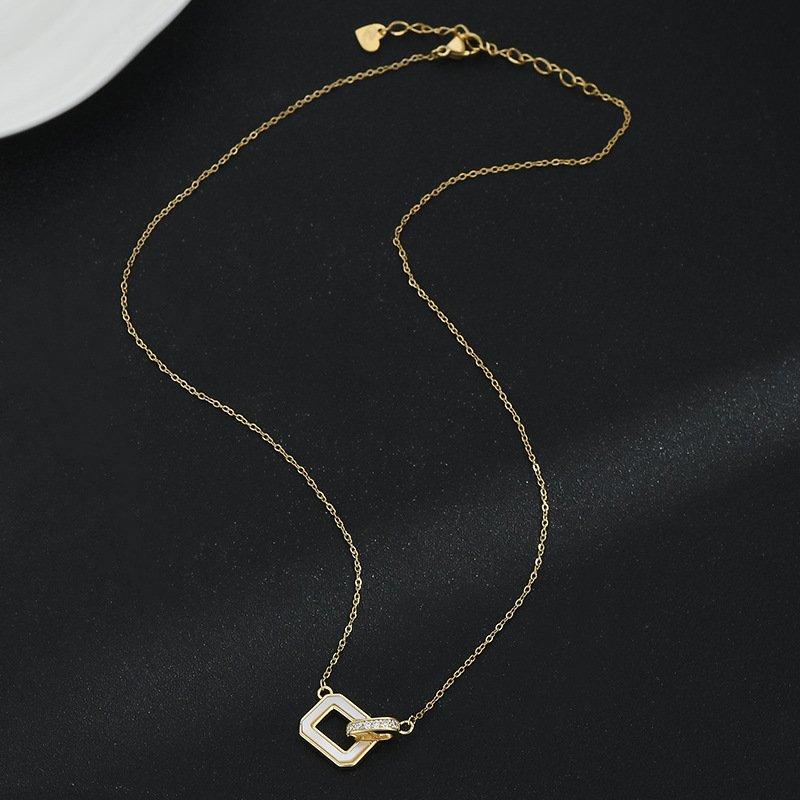 Korean fashion new micro inlaid zircon natural mother of pearl collarbone chain neckchain for women's niche design temperament pendant accessory
