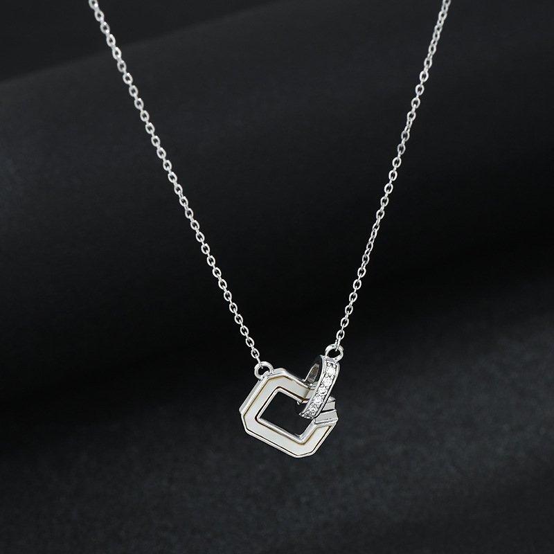 Korean fashion new micro inlaid zircon natural mother of pearl collarbone chain neckchain for women's niche design temperament pendant accessory