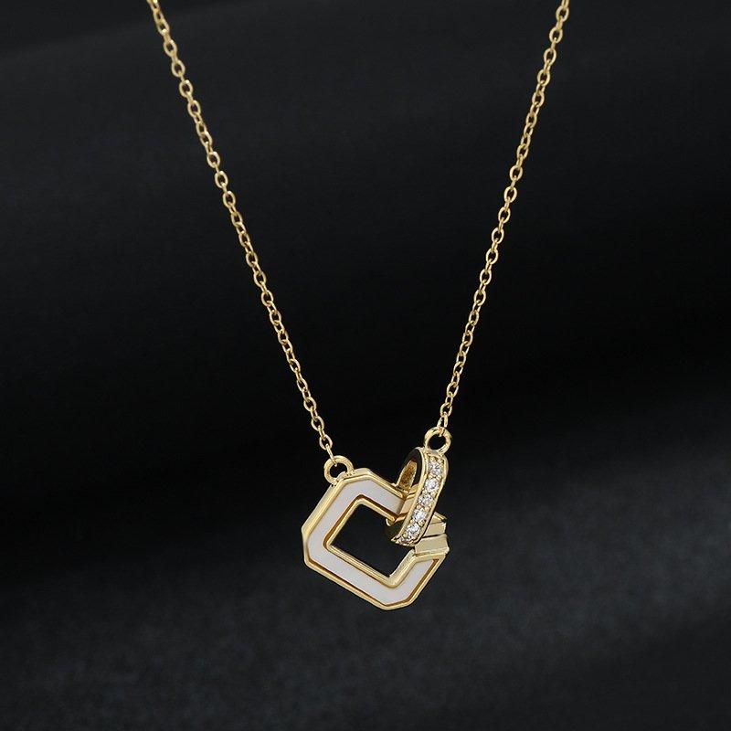 Korean fashion new micro inlaid zircon natural mother of pearl collarbone chain neckchain for women's niche design temperament pendant accessory