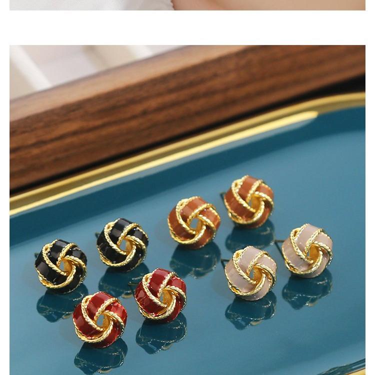 Korean new oil dripping enamel color hemp lace earrings High sense niche earrings S925 silver stud post anti allergy earrings