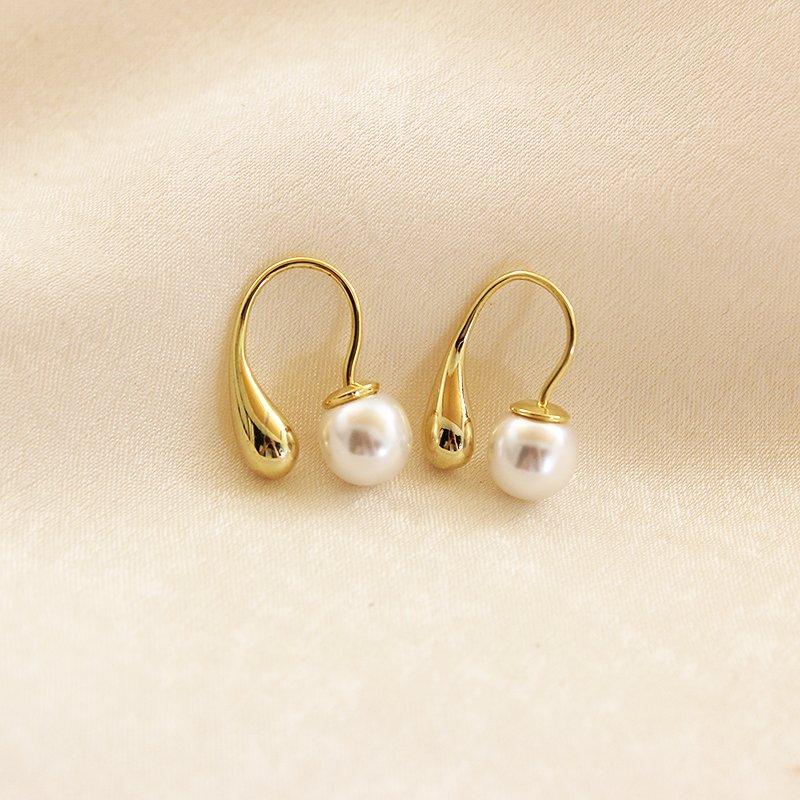 Korean Style Simple Versatile Double-Sided Pearl Water Drop Earrings for Women - Trendy Hook Design Jewelry Accessories