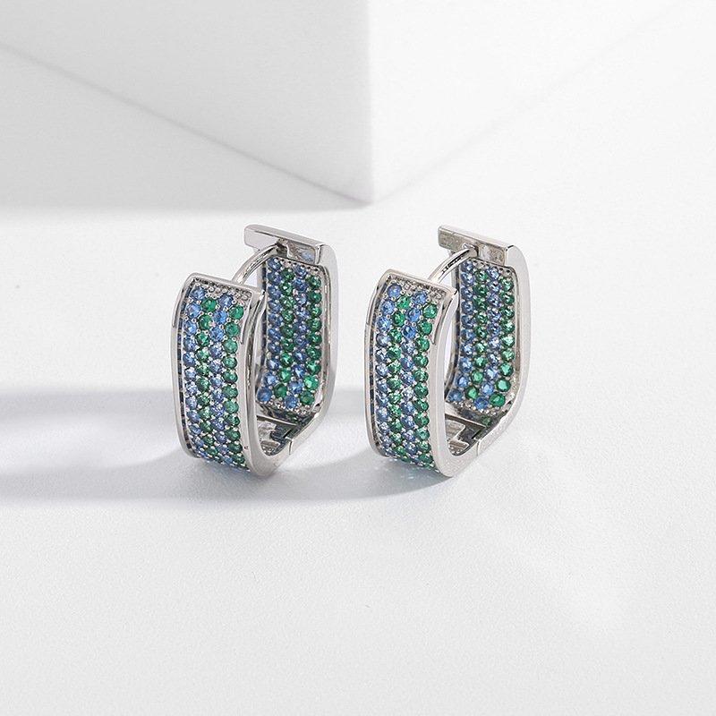Light luxury style high-end earrings from South Korea, new geometric simple and versatile, micro inlaid with zirconium three-dimensional square earrings and ear buckles