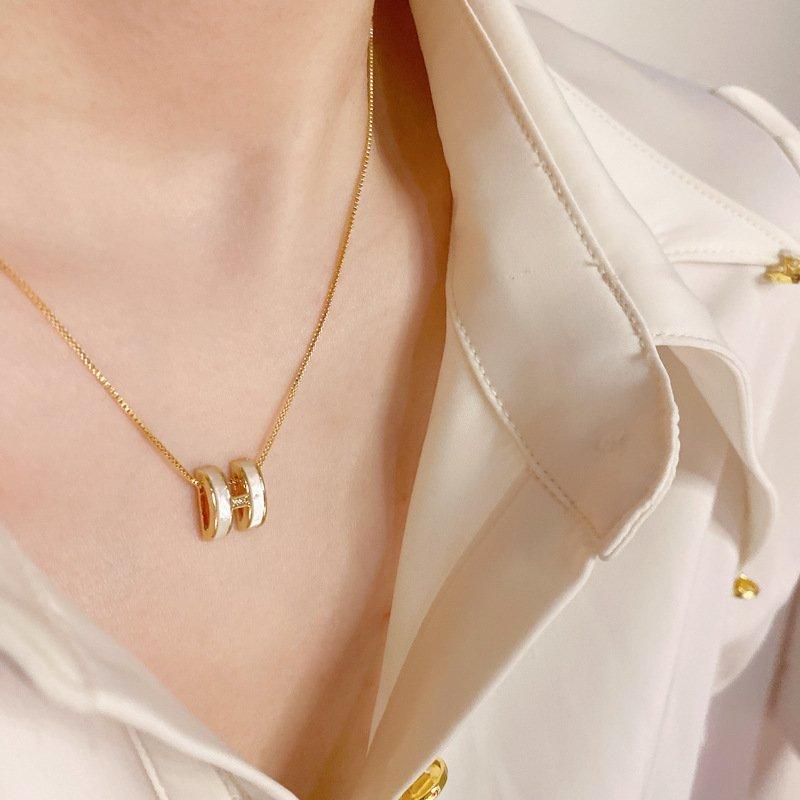 Natural Beimu H-Letter Necklace & Earrings Set for Women - Elegant Temperament, Versatile Collarbone Chain, Light Luxury Two-Piece Jewelry Set