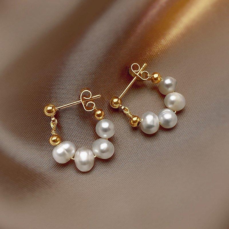S925 Silver stud post Baroque Freshwater Pearl Earrings for Women, High Grade, Light Luxury Earrings, Natural Handmade Style, Earrings, Trendy
