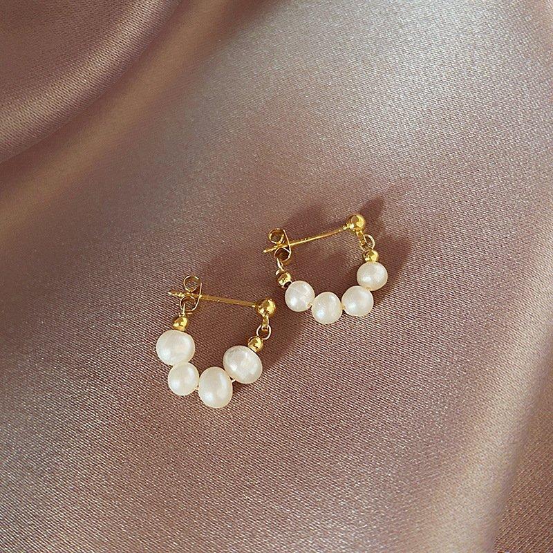S925 Silver stud post Baroque Freshwater Pearl Earrings for Women, High Grade, Light Luxury Earrings, Natural Handmade Style, Earrings, Trendy