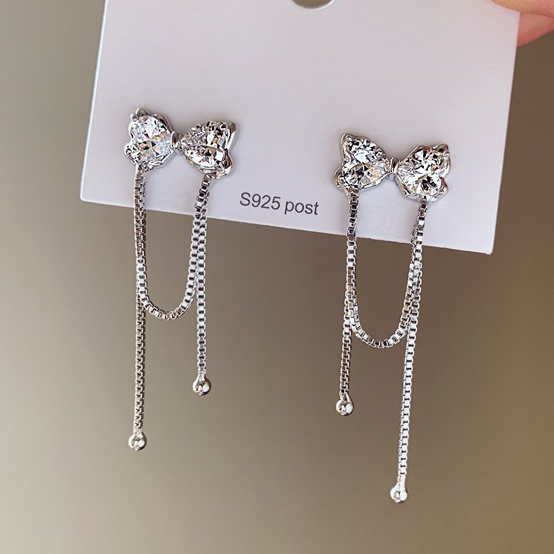 Bow long tassel earrings for women, light luxury and high-end earrings, 2024 new popular style, temperament earrings, ear accessories
