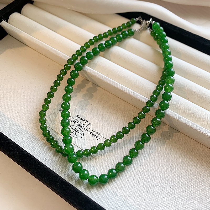Green bead new Chinese style necklace, women's light luxury niche collarbone chain 2024 new high-end neck chain accessory