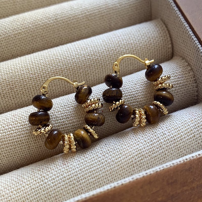 Melad Tiger Eye Stone Retro Earrings 2024 New Popular High end Earrings with Female Temperament Earrings and Unique Earrings