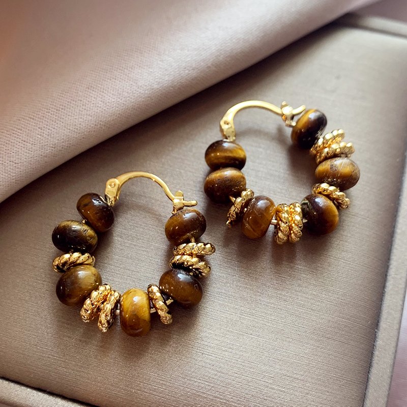 Melad Tiger Eye Stone Retro Earrings 2024 New Popular High end Earrings with Female Temperament Earrings and Unique Earrings