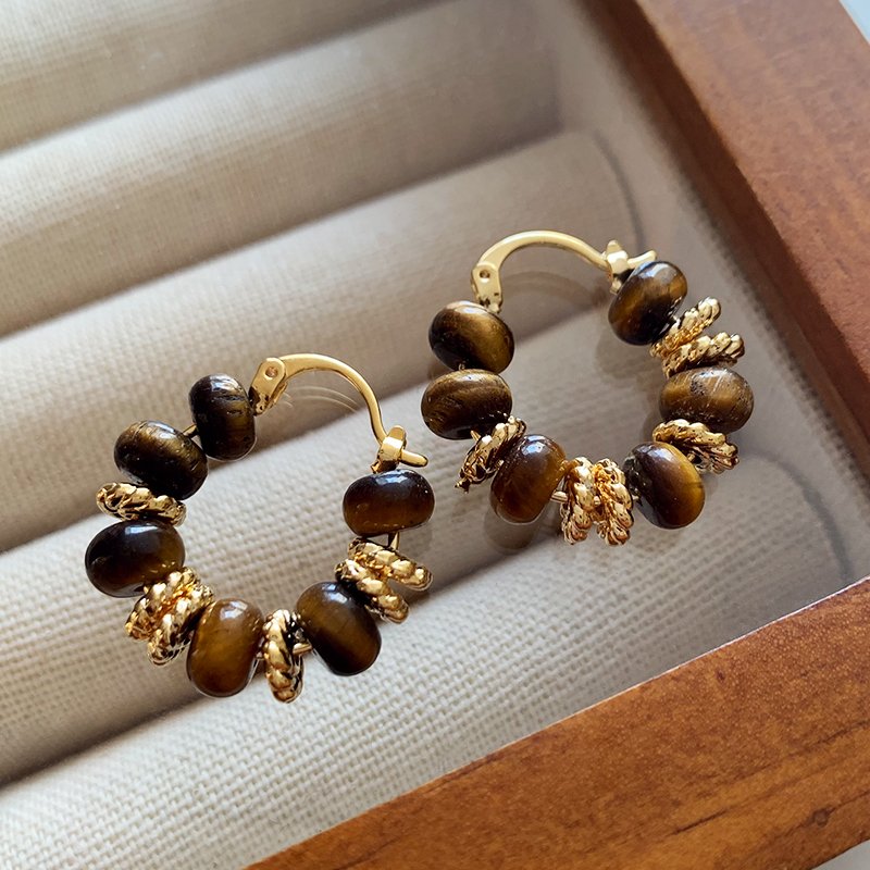 Melad Tiger Eye Stone Retro Earrings 2024 New Popular High end Earrings with Female Temperament Earrings and Unique Earrings