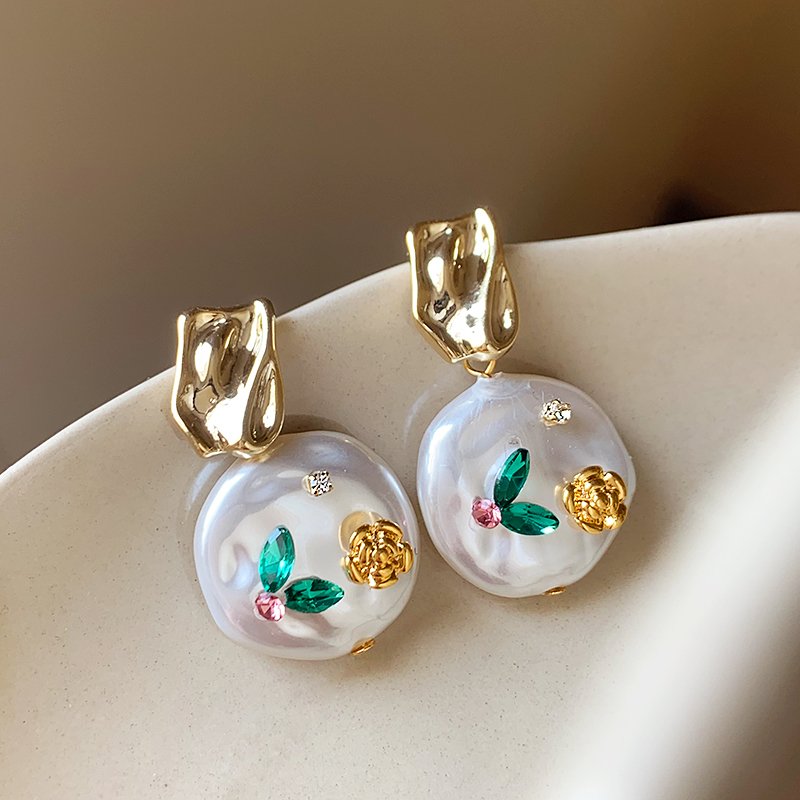Monet Garden Baroque Pearl Earrings, Women's Light Luxury High End Earrings, 2024 New Explosive Unique Ear Accessories