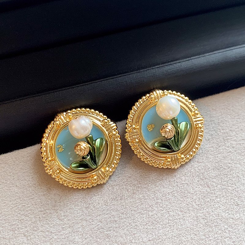 Monet Garden Oil Painting Inspired Irregular Baroque Pearl Earrings for Women - Luxury High-End Accessories