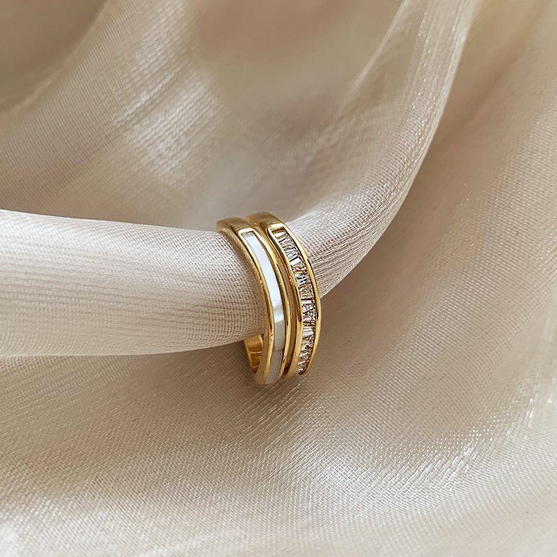 Natural Shell Double Layer Ring for Women, Unique and Small Design, 2024 New Light Luxury High End Open End Ring