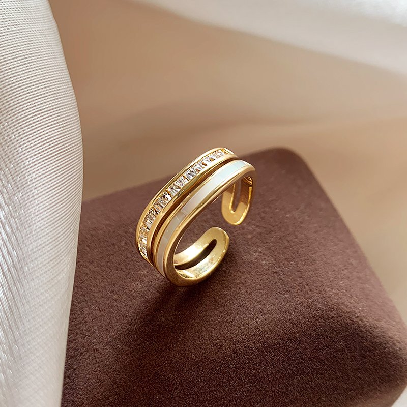 Natural Shell Double Layer Ring for Women, Unique and Small Design, 2024 New Light Luxury High End Open End Ring