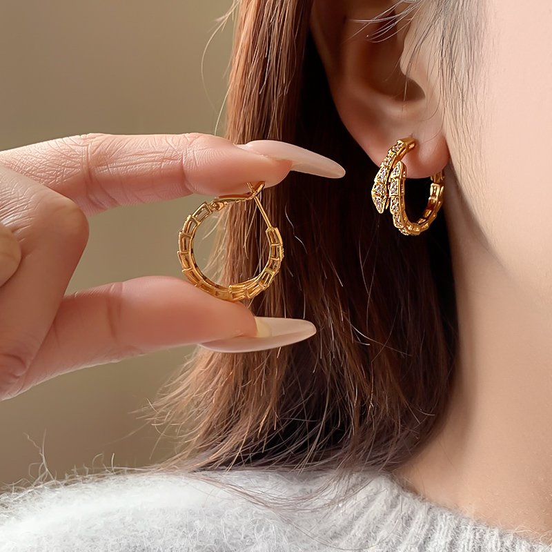 Serpentine zircon earrings for women, with a luxurious and high-end temperament. 2024 new popular and unique earrings