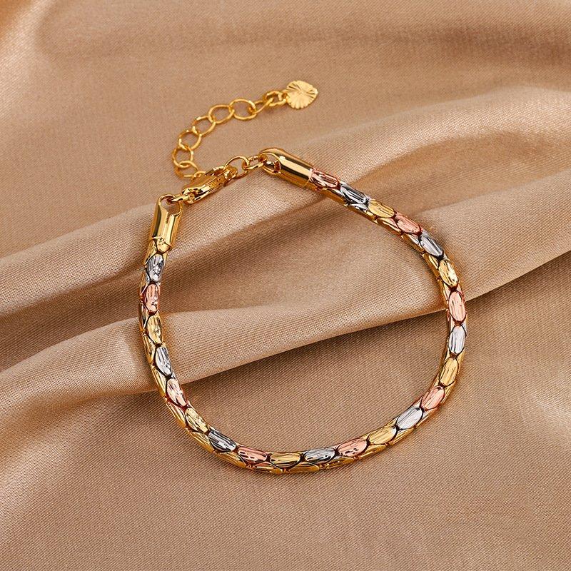 Precious copper gold-plated retro temperament niche design necklace electroplated gold Cuban bracelet