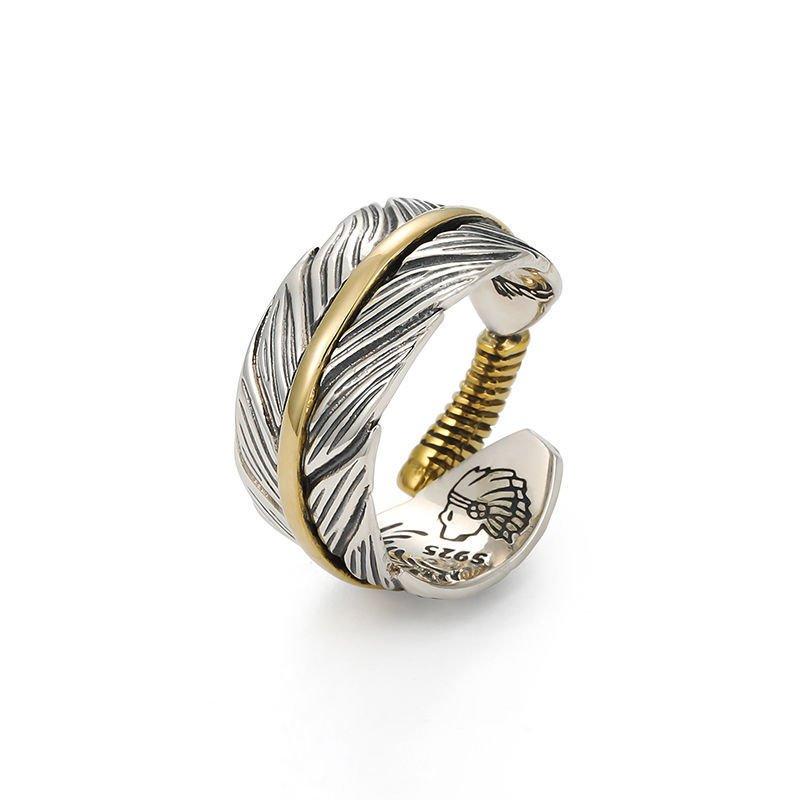 Vintage S925 Silver Feather Ring for Men - Retro and Trendy, Versatile Design