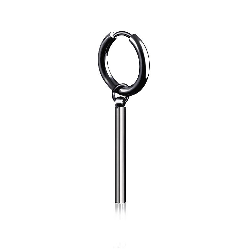 Earrings Trendy Men's and Women's Long Straight Rod Round Square Earrings Korean Straight Rod Earrings Titanium Steel