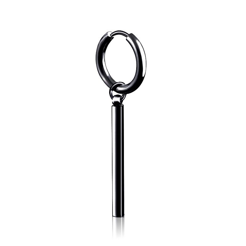Earrings Trendy Men's and Women's Long Straight Rod Round Square Earrings Korean Straight Rod Earrings Titanium Steel