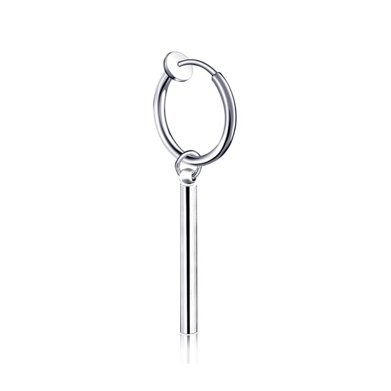 Earrings Trendy Men's and Women's Long Straight Rod Round Square Earrings Korean Straight Rod Earrings Titanium Steel