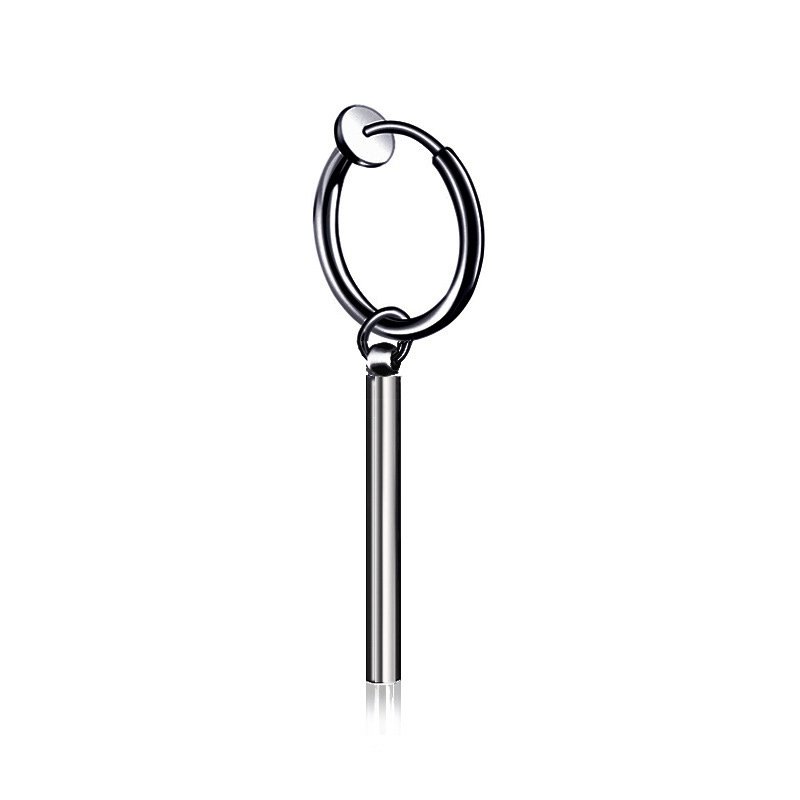 Earrings Trendy Men's and Women's Long Straight Rod Round Square Earrings Korean Straight Rod Earrings Titanium Steel