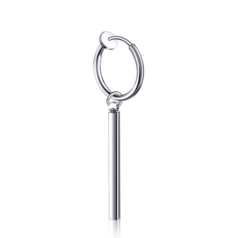 Earrings Trendy Men's and Women's Long Straight Rod Round Square Earrings Korean Straight Rod Earrings Titanium Steel