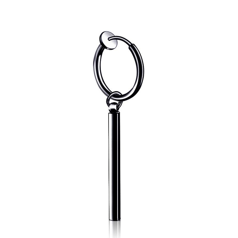 Earrings Trendy Men's and Women's Long Straight Rod Round Square Earrings Korean Straight Rod Earrings Titanium Steel