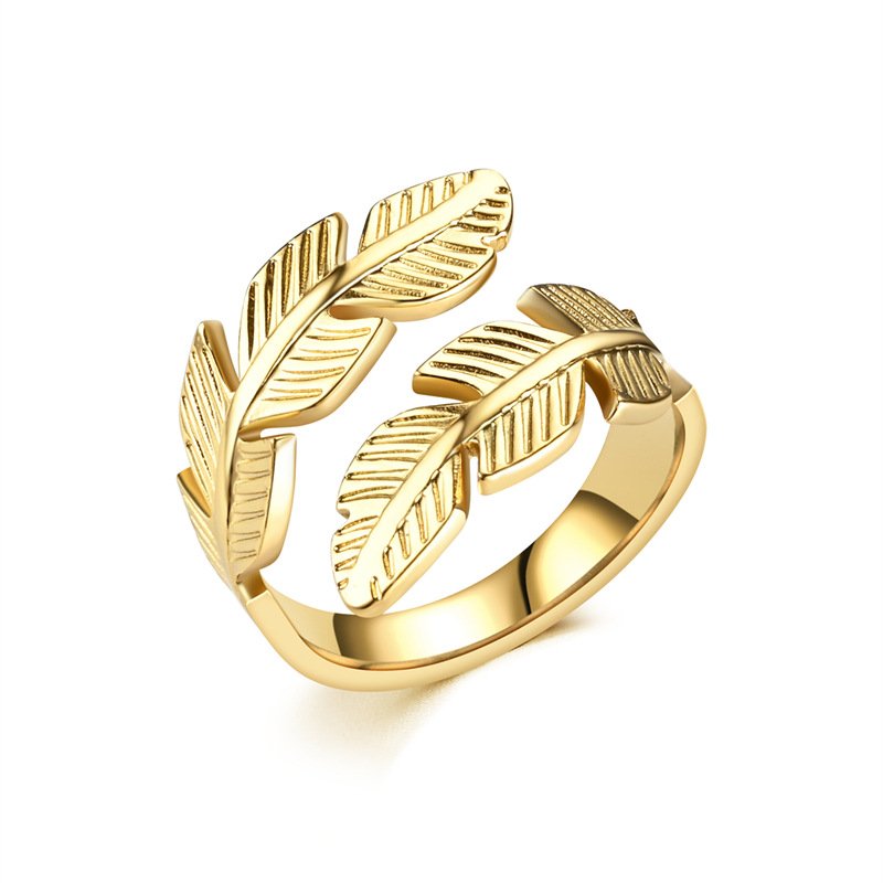 European and American Fashion Feather Ring Open Titanium Steel Ring Angel Wings Hip Hop Style Stainless Steel Ring Jewelry