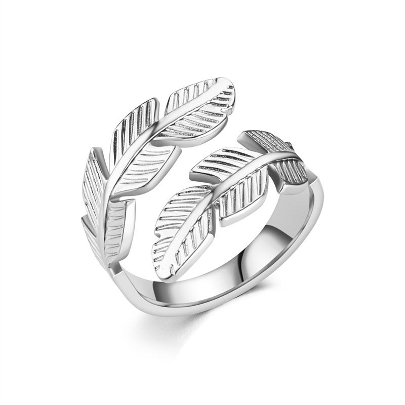 European and American Fashion Feather Ring Open Titanium Steel Ring Angel Wings Hip Hop Style Stainless Steel Ring Jewelry