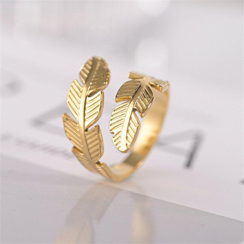 European and American Fashion Feather Ring Open Titanium Steel Ring Angel Wings Hip Hop Style Stainless Steel Ring Jewelry