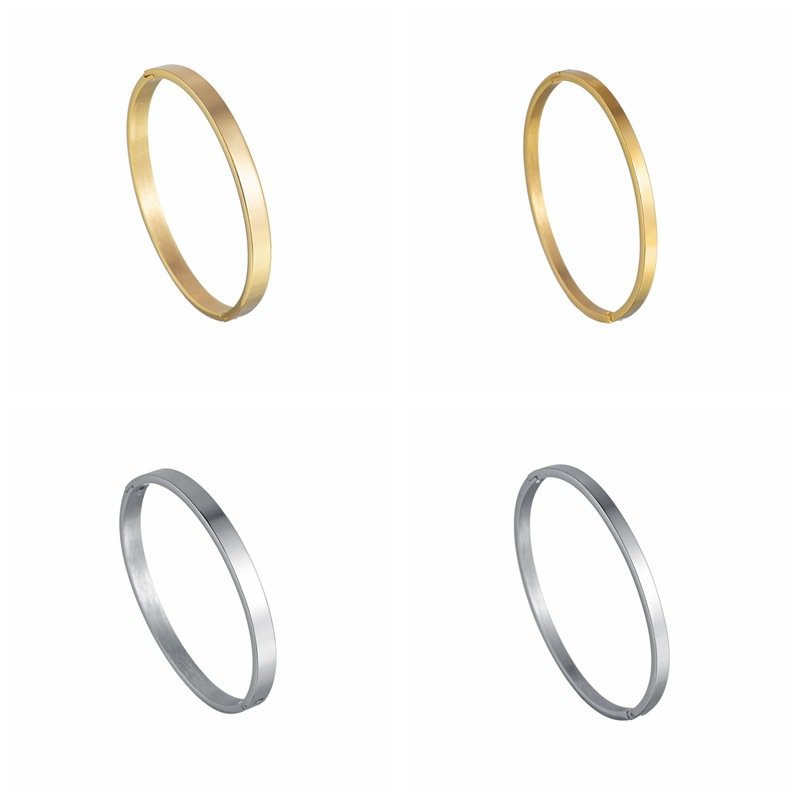 European and American Simple Smooth Buckle Bracelet Cold Wind 4mm 6mm Wide Gold Plated Couple Stainless Steel Bracelet Bracelet