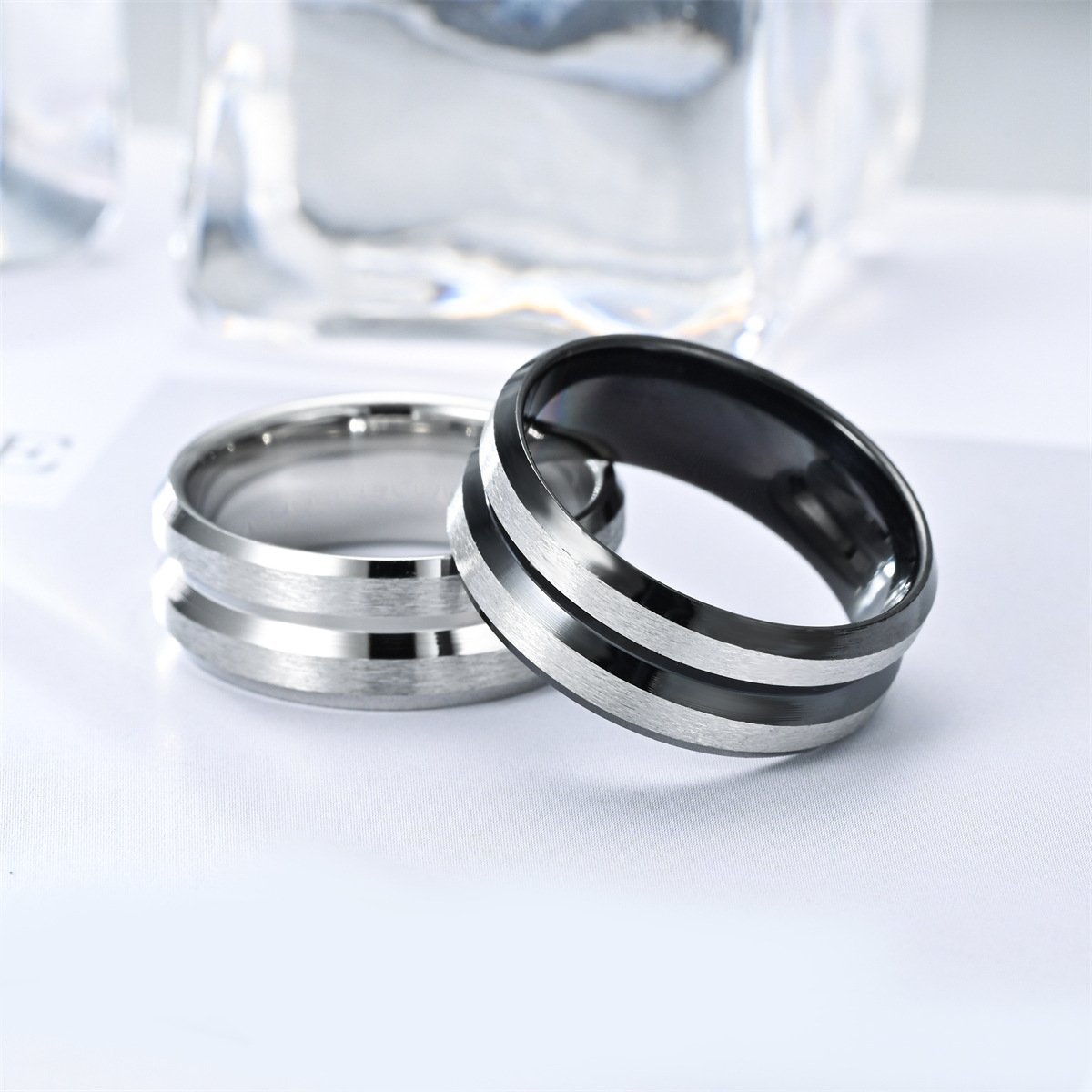 European and American men's personalized explosive titanium steel frosted groove ring 8MM wide face non fading ring accessory