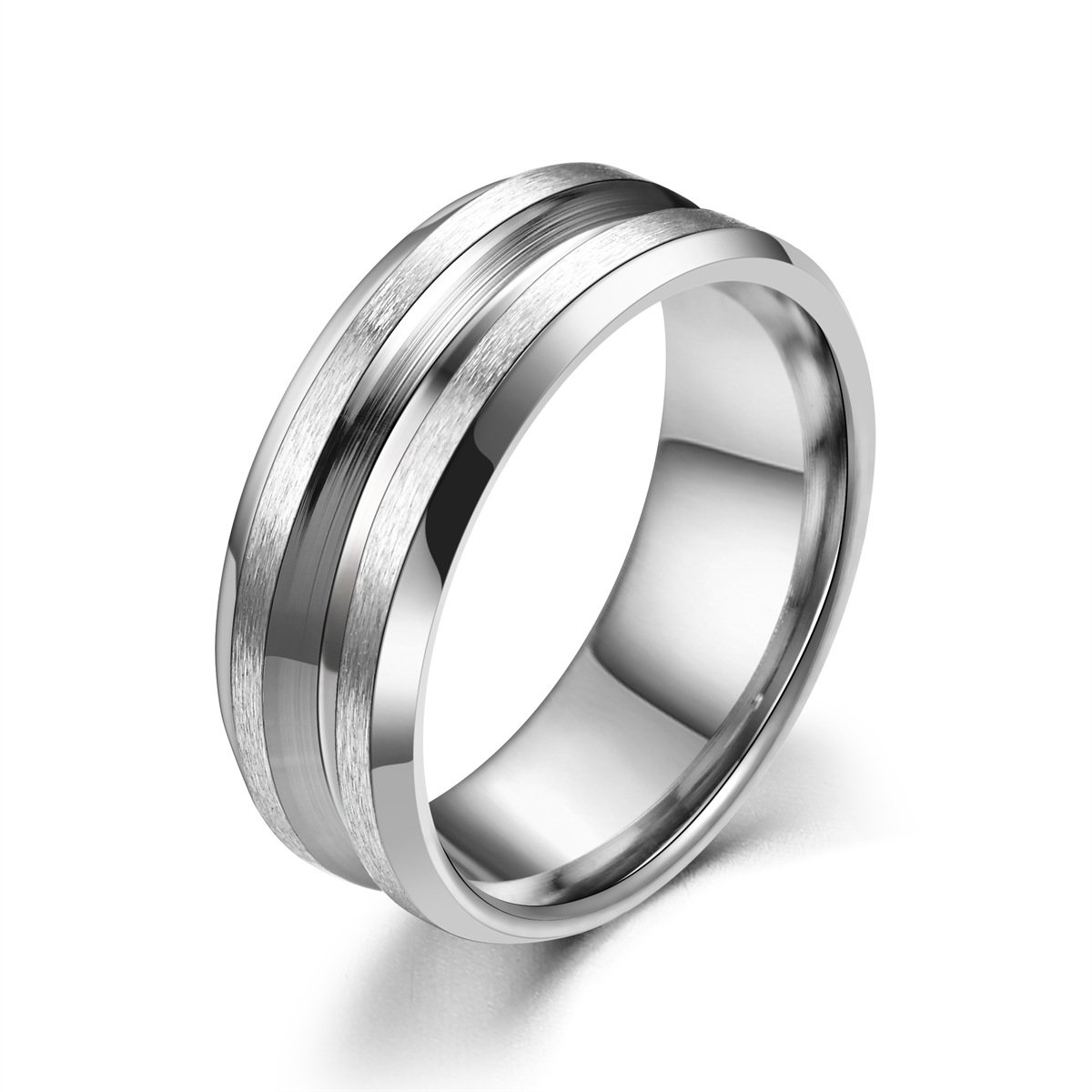 European and American men's personalized explosive titanium steel frosted groove ring 8MM wide face non fading ring accessory