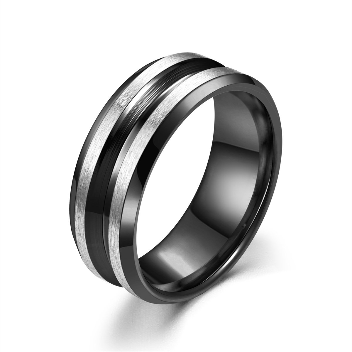 European and American men's personalized explosive titanium steel frosted groove ring 8MM wide face non fading ring accessory
