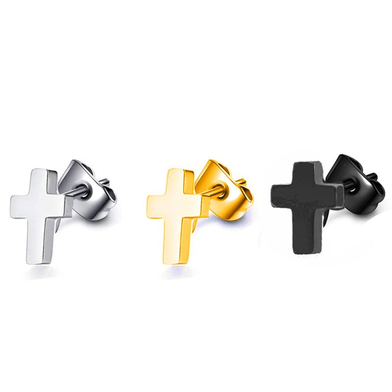 European and American minimalist men's and women's titanium steel punk earrings, fashionable hip-hop cross earrings, finger earrings, piercing accessories