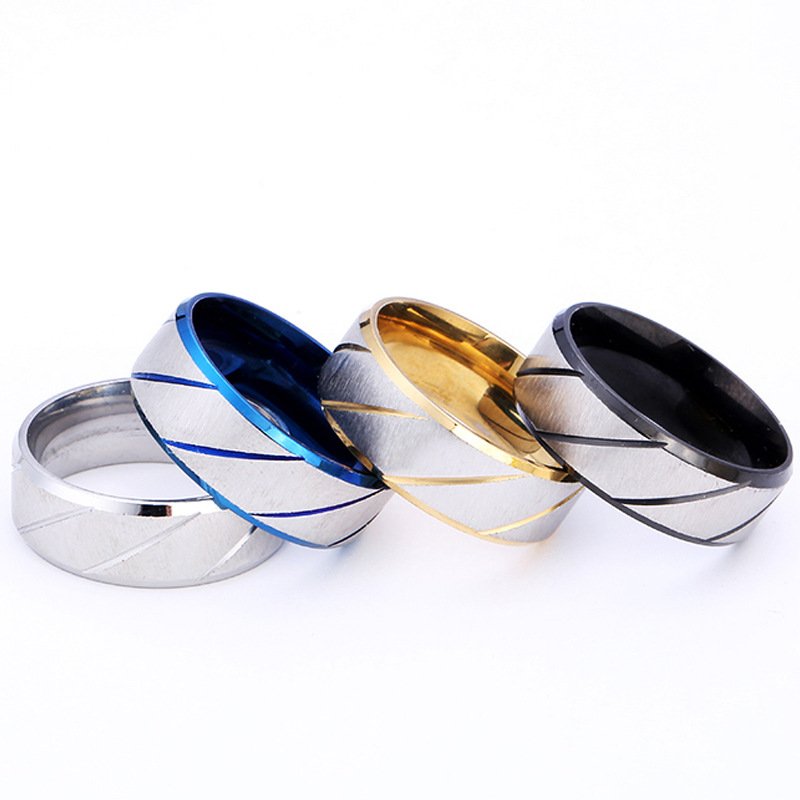 European and American stainless steel titanium steel rings, fashionable men's and women's diagonal non fading accessories, women's rings