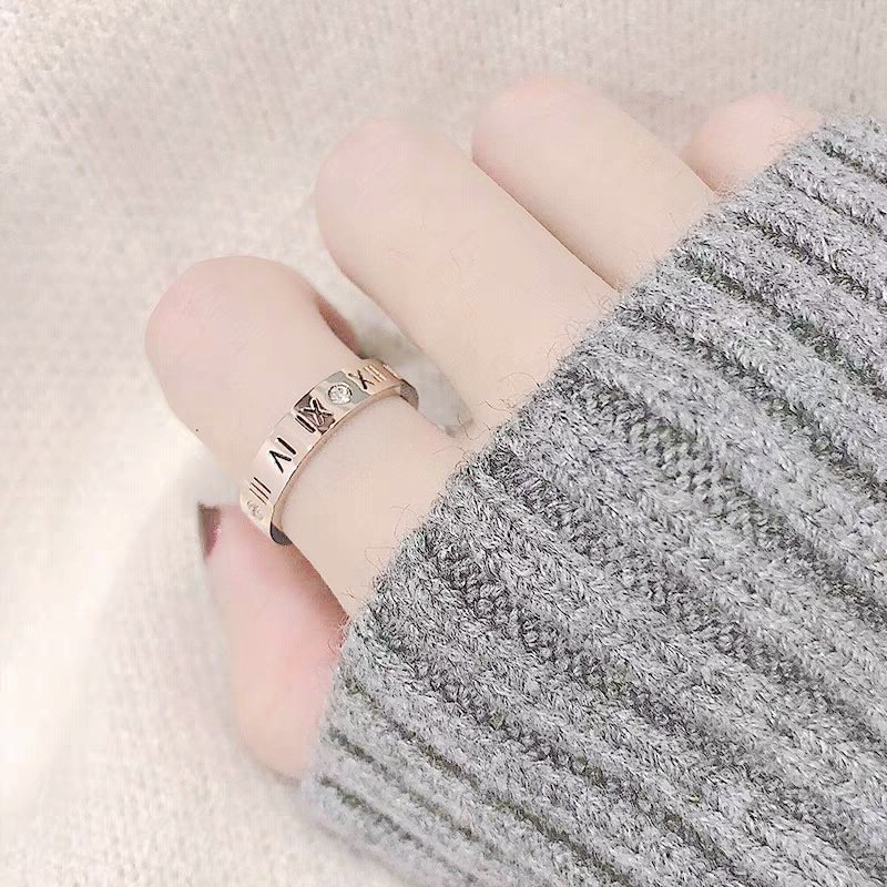 High end trendy titanium steel couple ring, women's Roman numeral zircon inlaid ring, men's Korean version popular accessory
