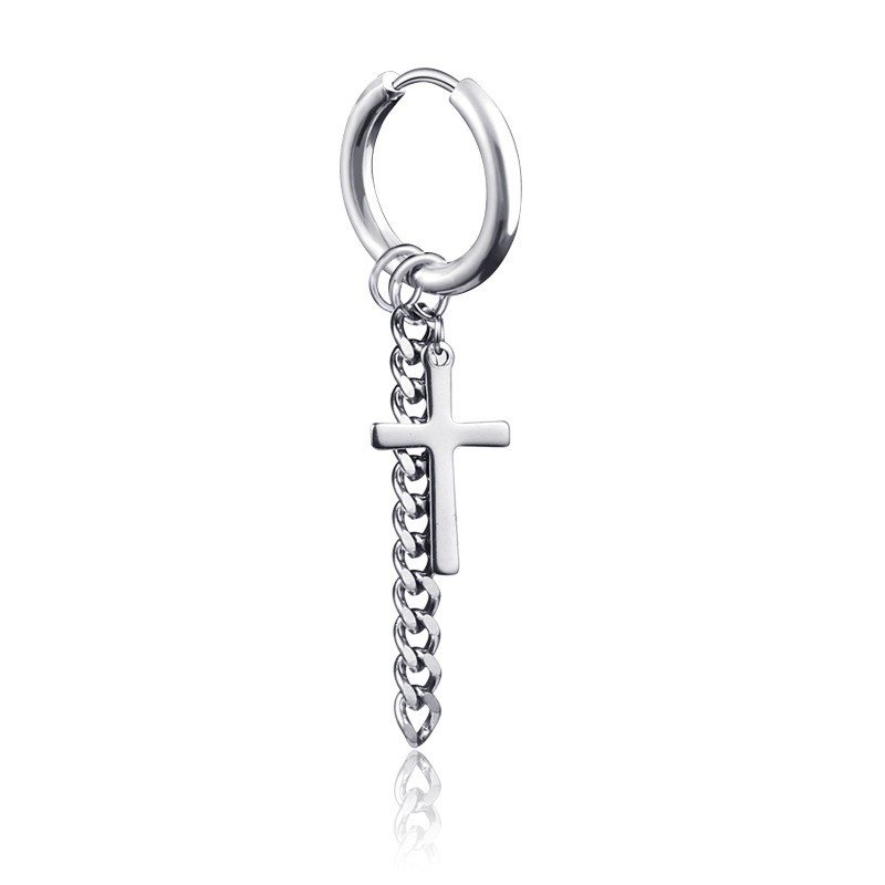 Internet celebrity trendsetter personality titanium steel cross earrings chain tassel earrings neutral temperament cold wind earrings earrings earrings